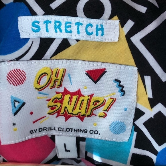 OH SNAP! Drill Clothing 90s Memphis Style Geo Print Button Up Shirt Size Large - Picture 10 of 13